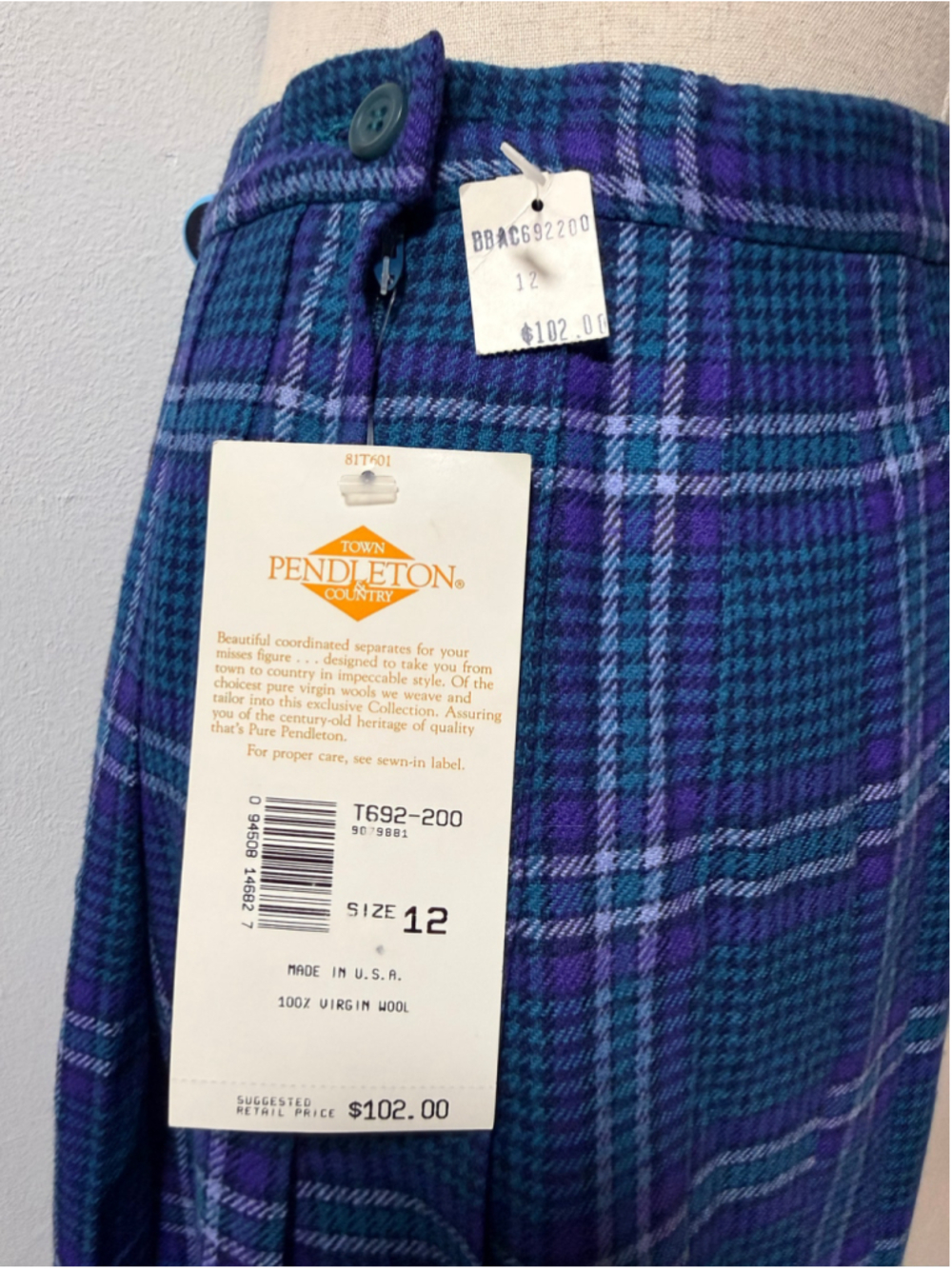 Vintage 80s Pendleton Town & Country Wool Plaid Skirt NWT Deadstock Size 12 Made - Picture 6 of 9